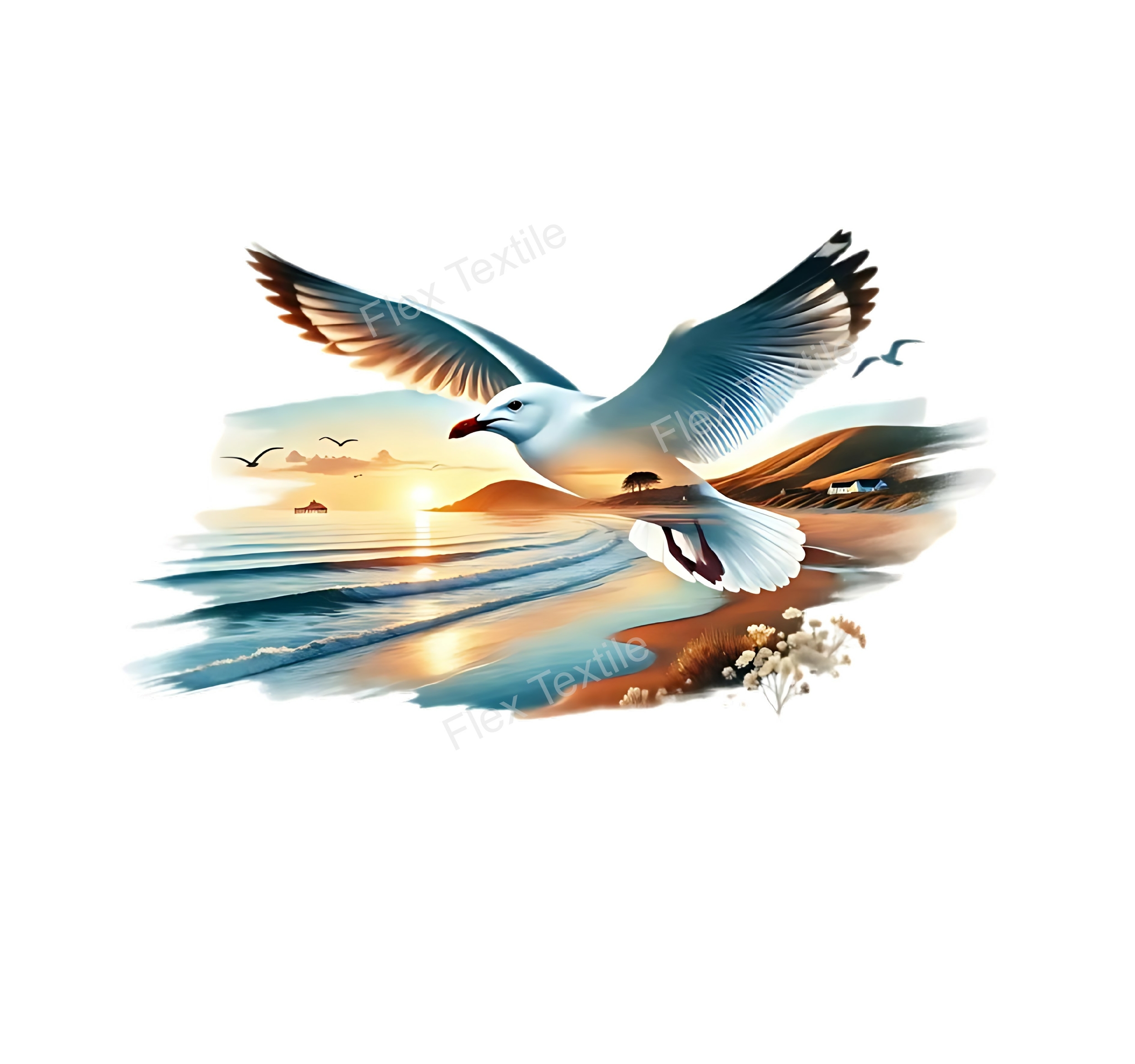 Mouettes Volent Plage transfert thermocollant impression dtf flex textile