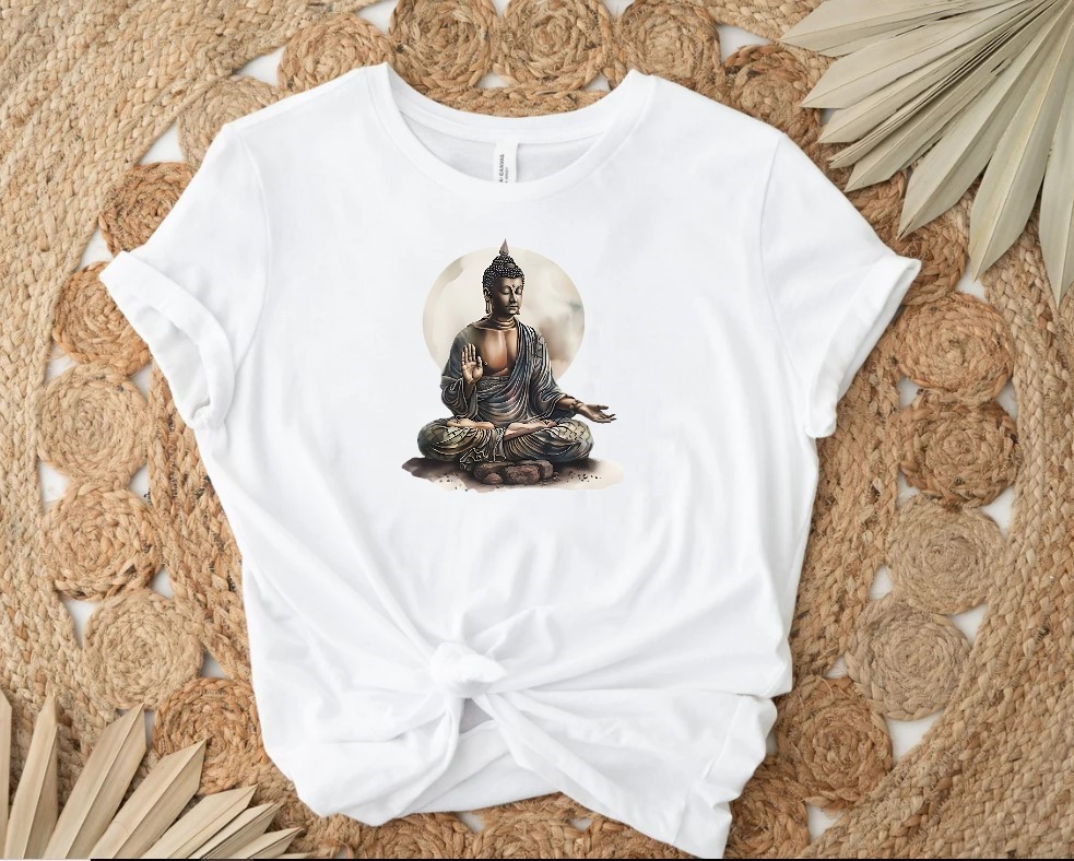 Statuette Bouddha transfert thermocollant impression dtf flex textile t-shirt femme enfant homme top débardeur pull sweat jeans veste