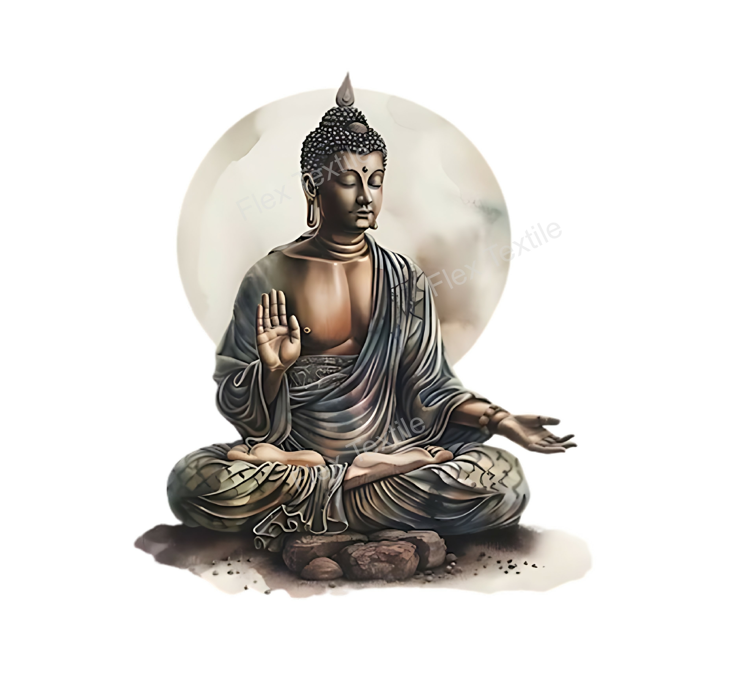 Statuette Bouddha transfert thermocollant impression dtf flex textile