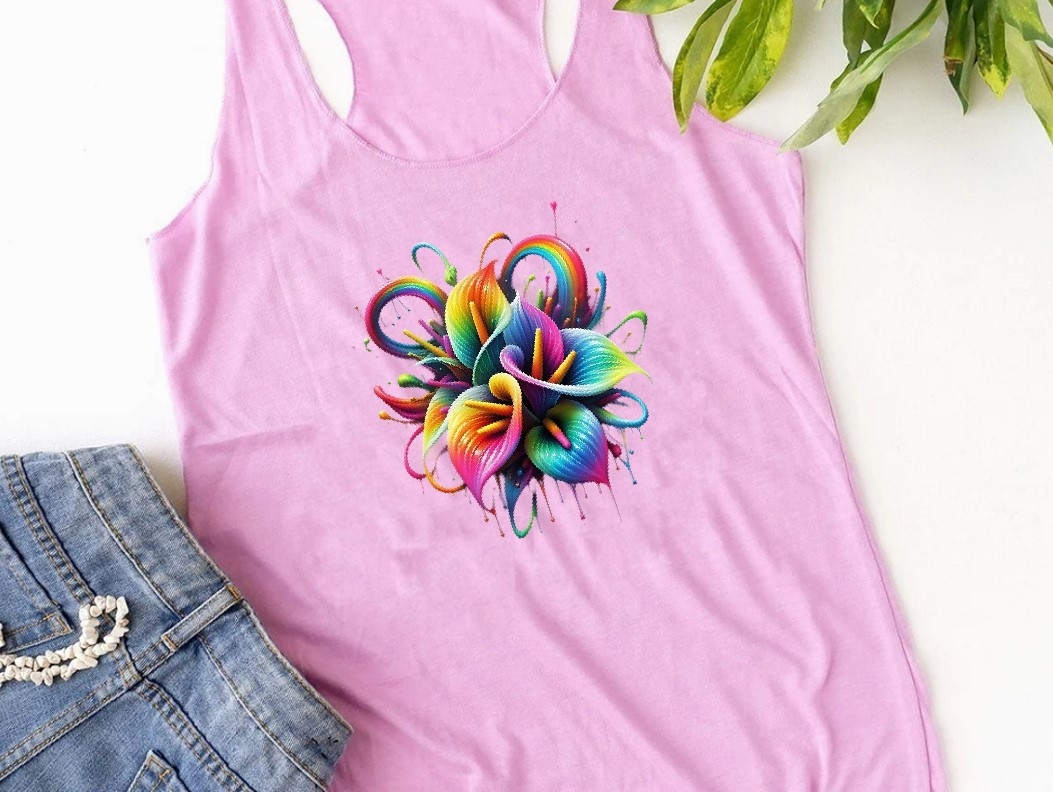 Bouquet Fleurs Rainbow transfert thermocollant impression dtf flex textile t-shirt femme enfant homme top débardeur sweat pull jeans veste