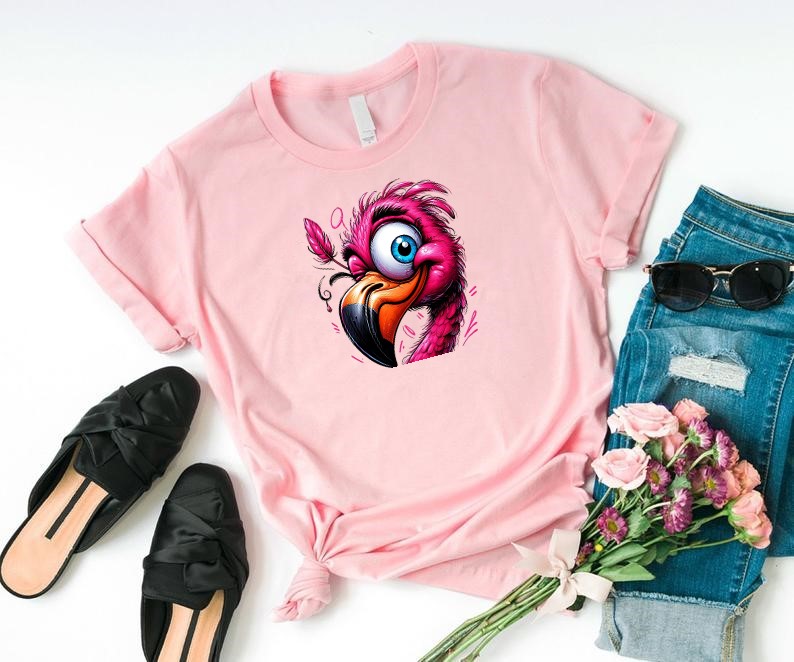Tête Flamant Rose Humour transfert thermocollant impression dtf flex textile t-shirt femme enfant homme sweat pull jeans veste top