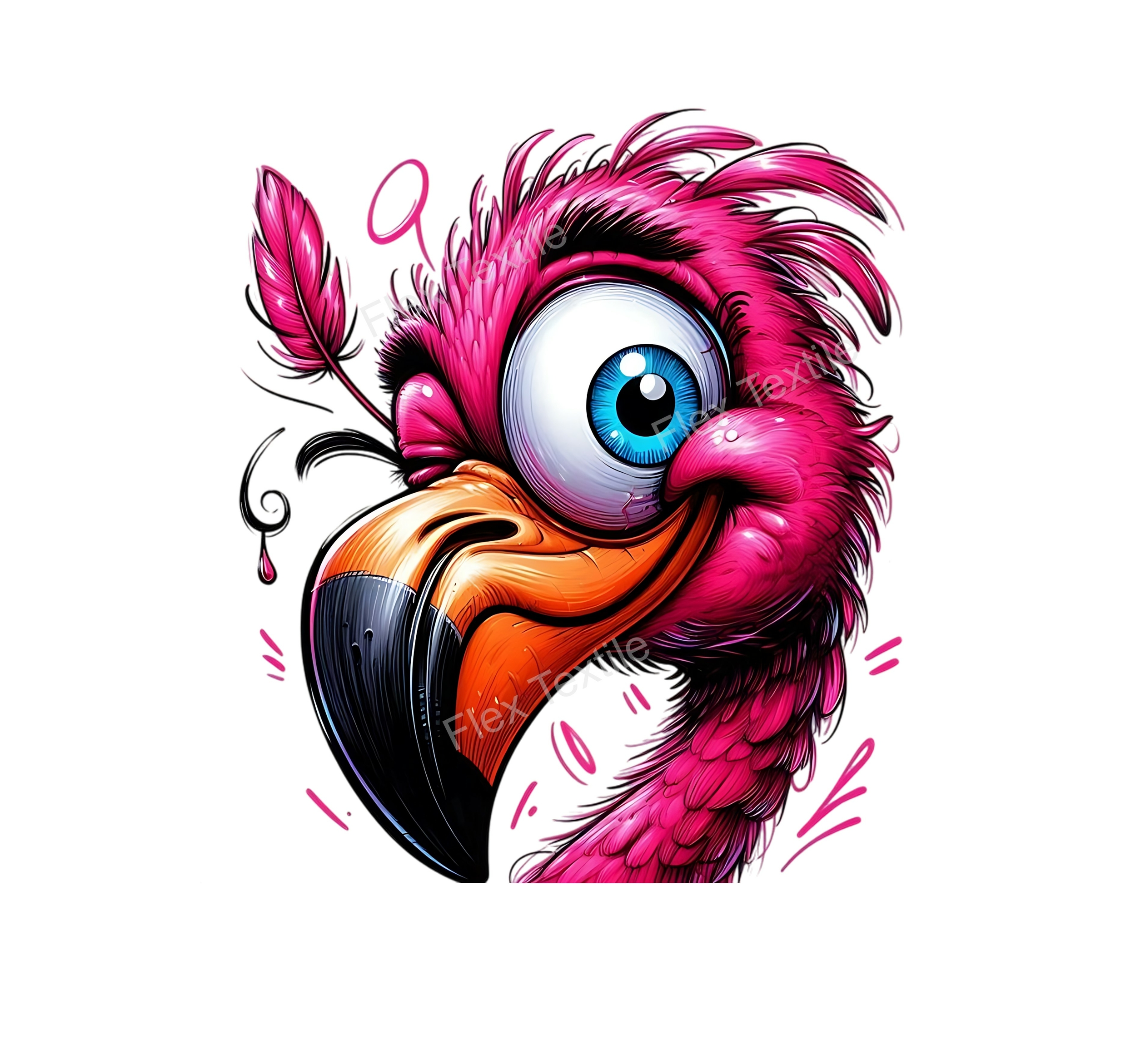 Tête Flamant Rose Humour transfert thermocollant impression dtf flex textile
