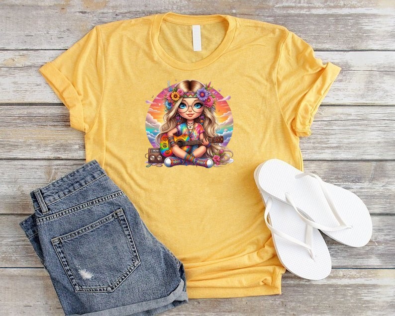 Hippie Guitare transfert dtf flex textile t-shirt sweat vêtement femme homme enfant