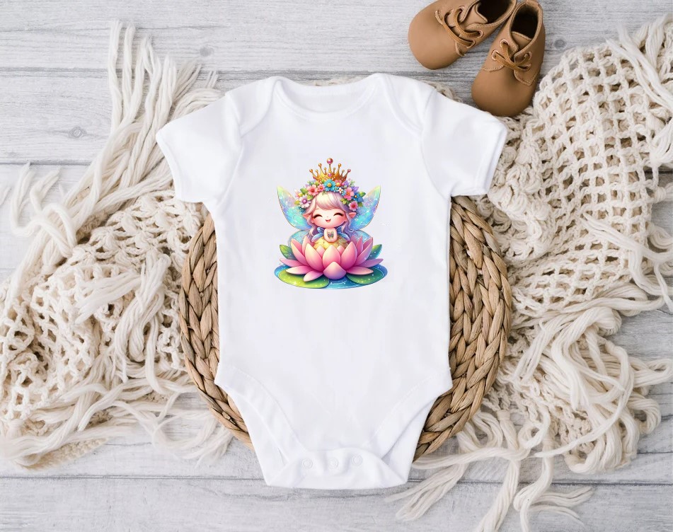 Fée Lotus transfert thermocollant flex textile body vêtement enfant bébé fille garçon