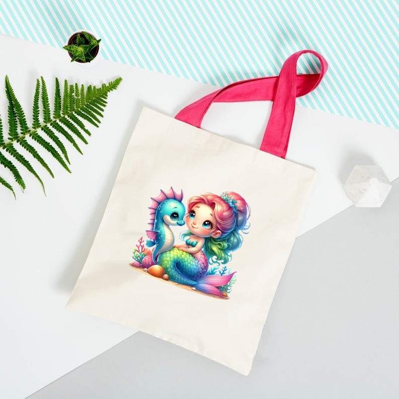 Sirène Hippocampe transfert thermocollant flex textile sac école plage main sport enfant bébé langer