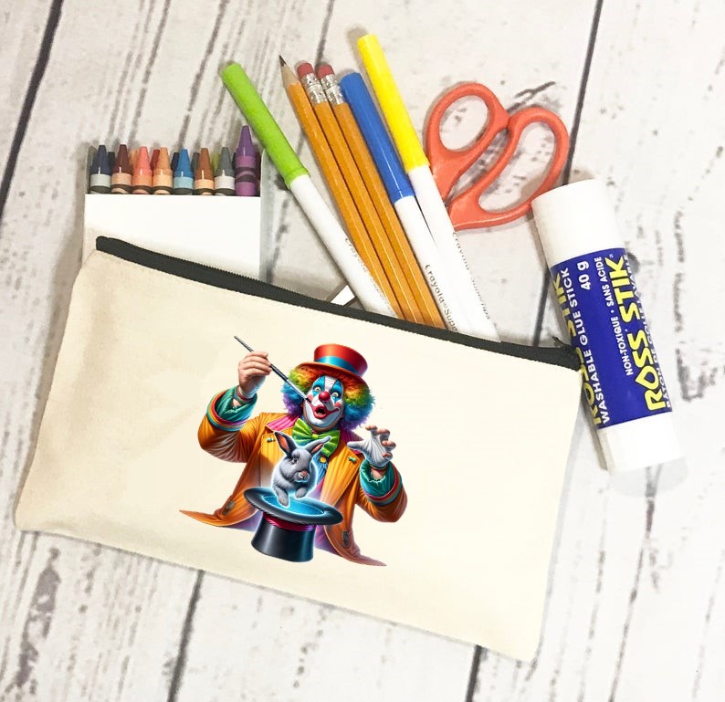 Clown Magie transfert thermocollant flex textile trousse école sac cartable enfant fille garçon