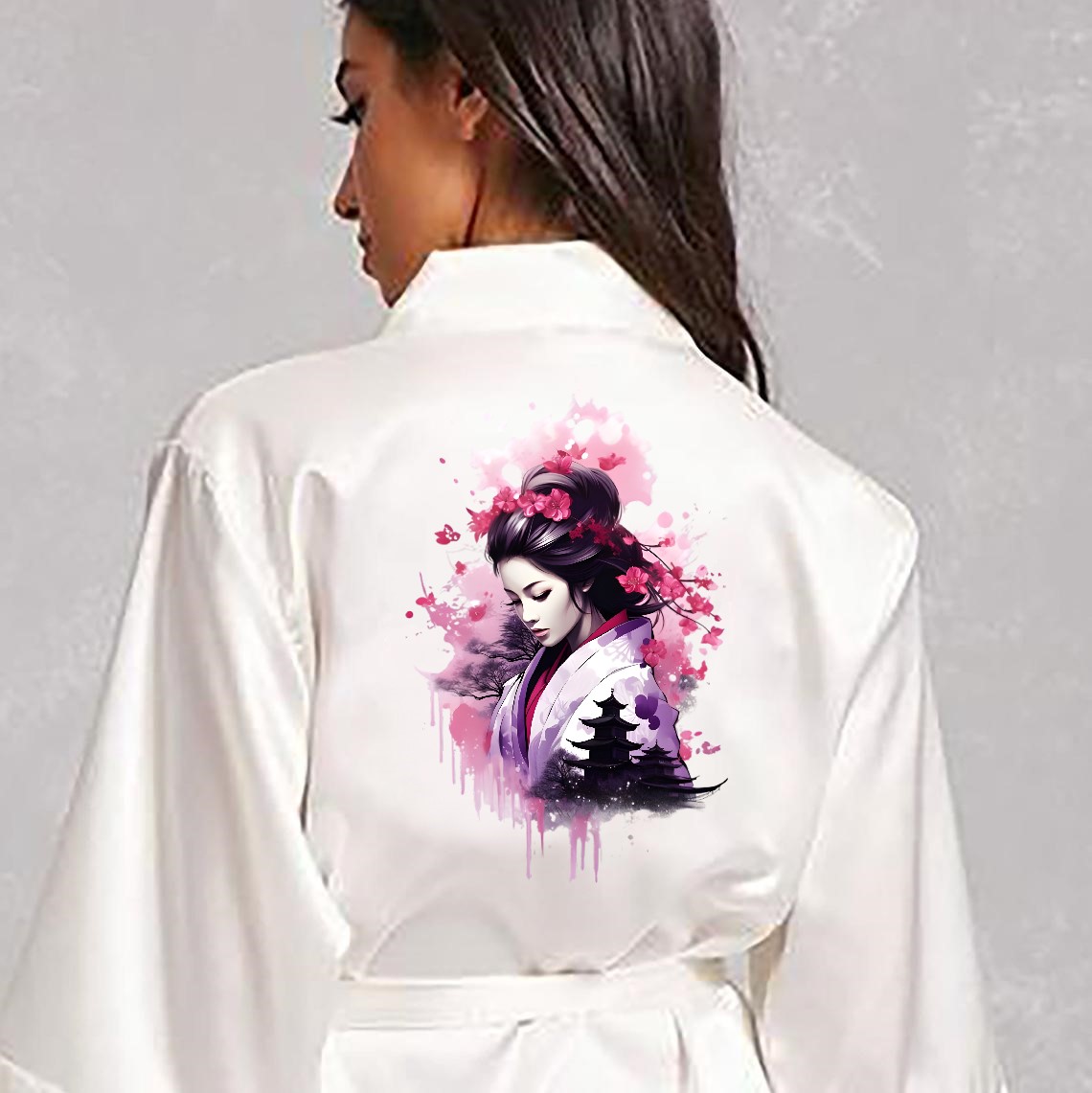 Femme Asiatique Fleurs transfert thermocollant flex textile vêtement femme peignoir t-shirt veste sweat pull jean