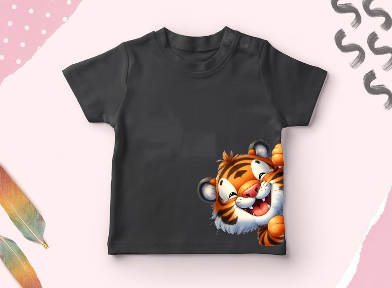 Tigre Rigole Humour transfert thermocollant flex textile t-shirt enfant bébé veste sweat jogging jean pantalon short