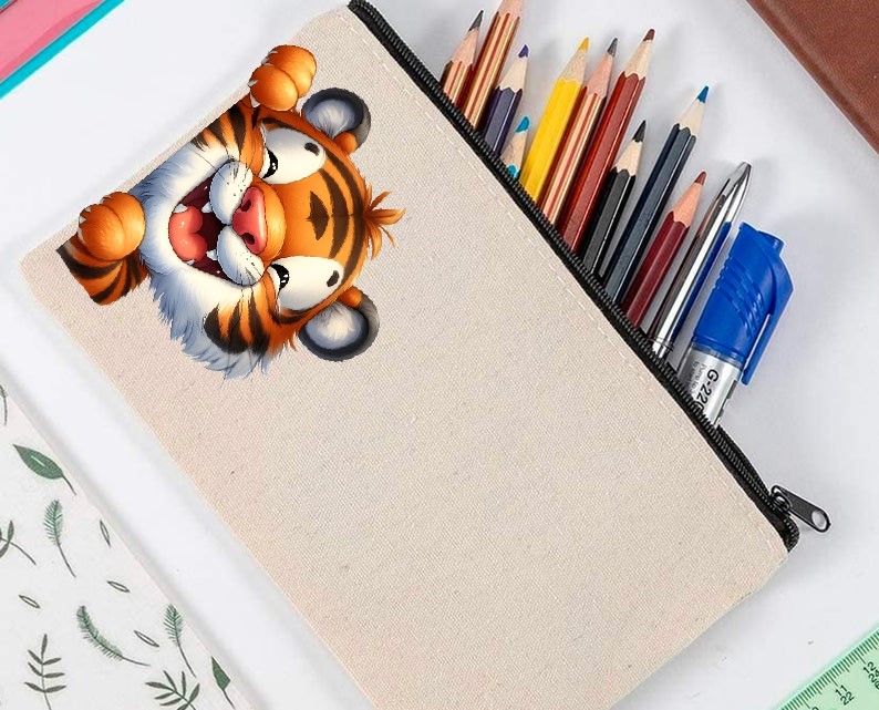 Tigre Rigole Humour transfert thermocollant flex textile trousse école enfant bébé