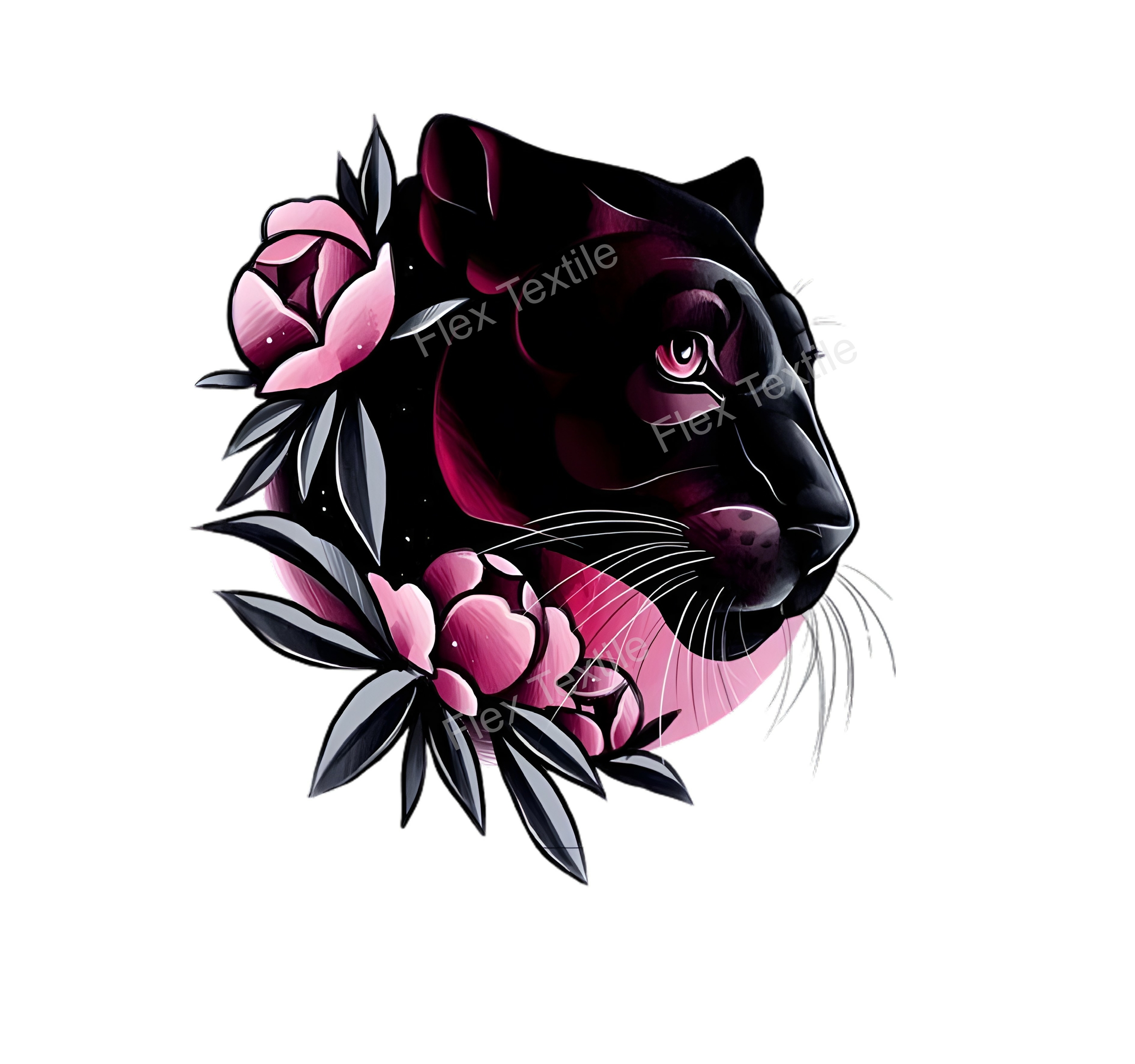 Tête Panthère Noire Fleurs transfert thermocollant flex textile