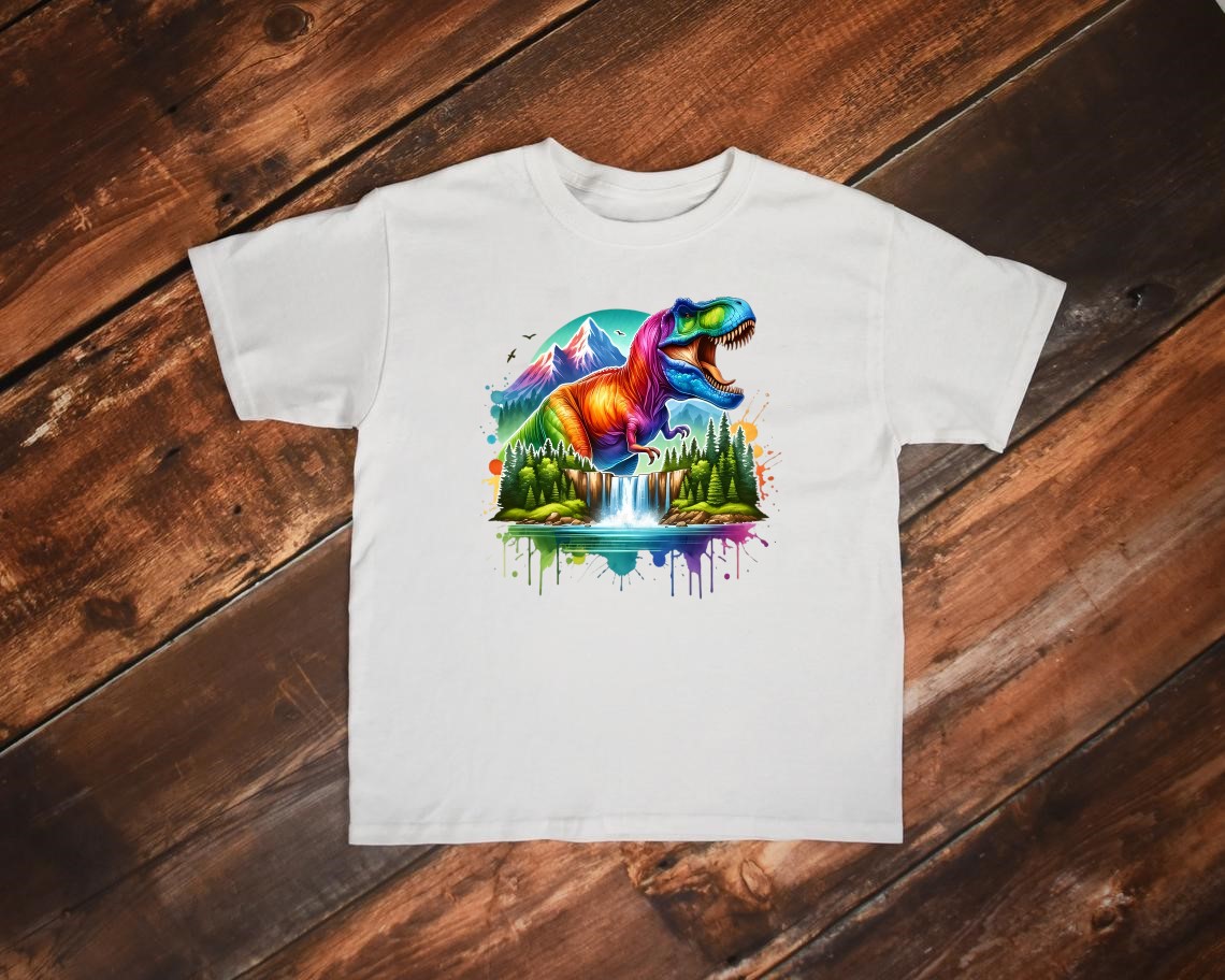 Dinosaure Paysage Montagnes transfert thermocollant flex textile t-shirt enfant homme femme débardeur sweat jeans