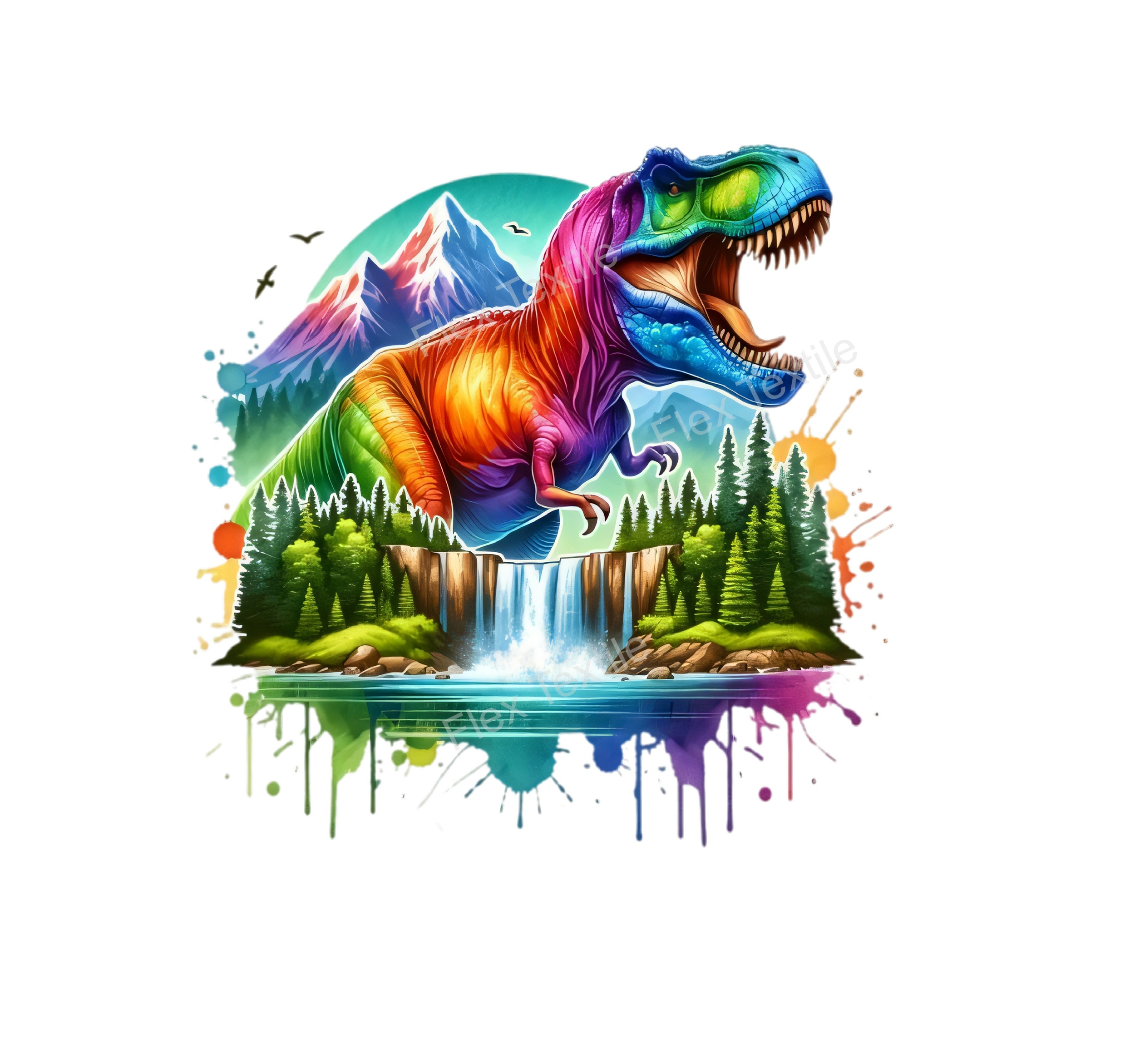 Dinosaure Paysage Montagnes transfert thermocollant flex textile