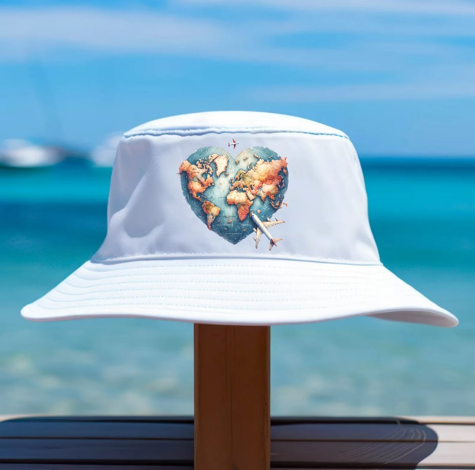 Avions Voyage Terre Coeur transfert thermocollant flex textile bob casquette chapeau