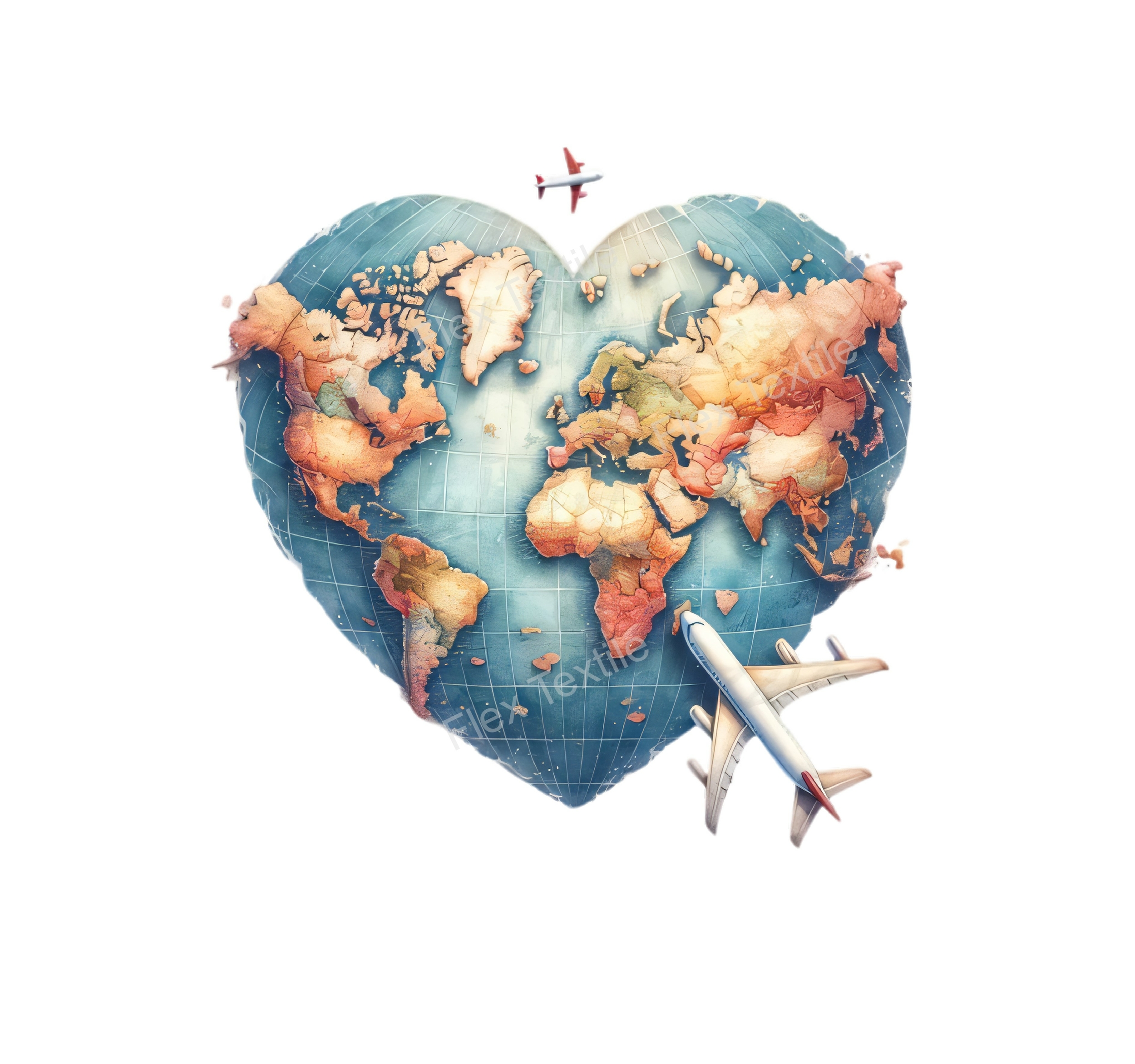 Avions Voyage Terre Coeur transfert thermocollant flex textile