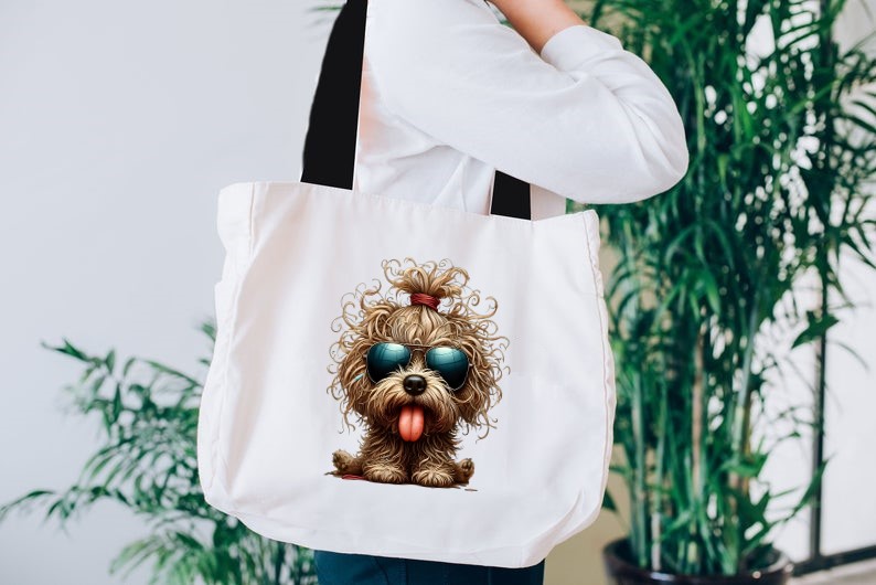 Chien Lunette Couette transfert thermocollant flex textile sac shopping mains plage sport