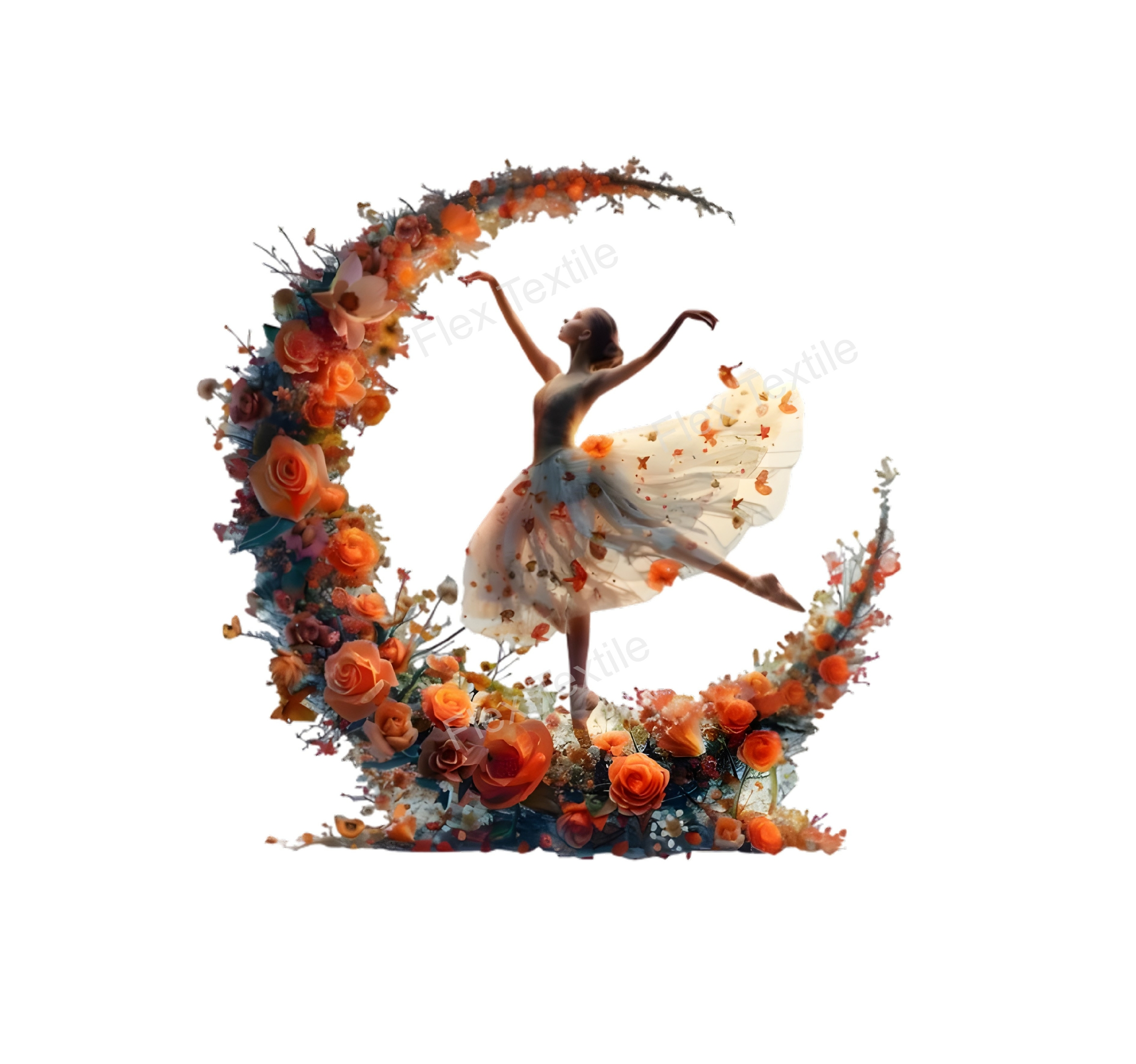 Danseuse Lune Fleurs transfert thermocollant flex textile