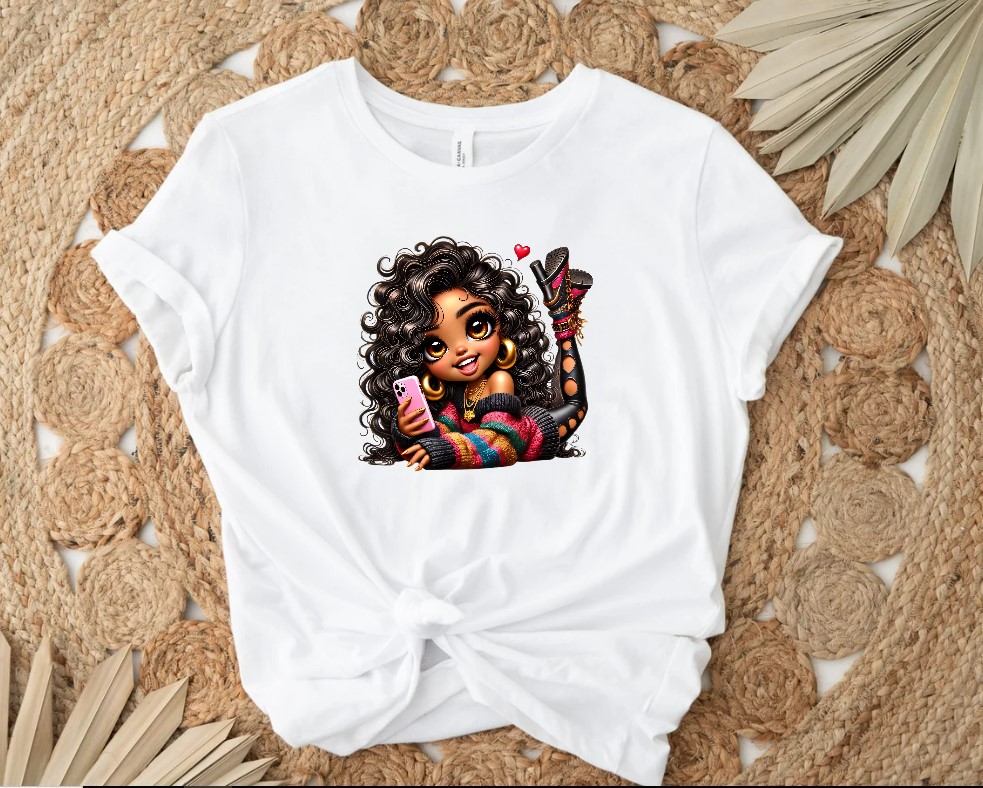 Girly Brune Téléphone Pull transfert thermocollant flex textile t-shirt femme homme ado sweat pull veste jean