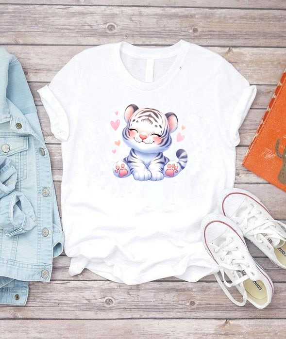 Bébé Tigre Blanc Coeurs transfert thermocollant flex textile t-shirt homme femme enfant sweat polo débardeur