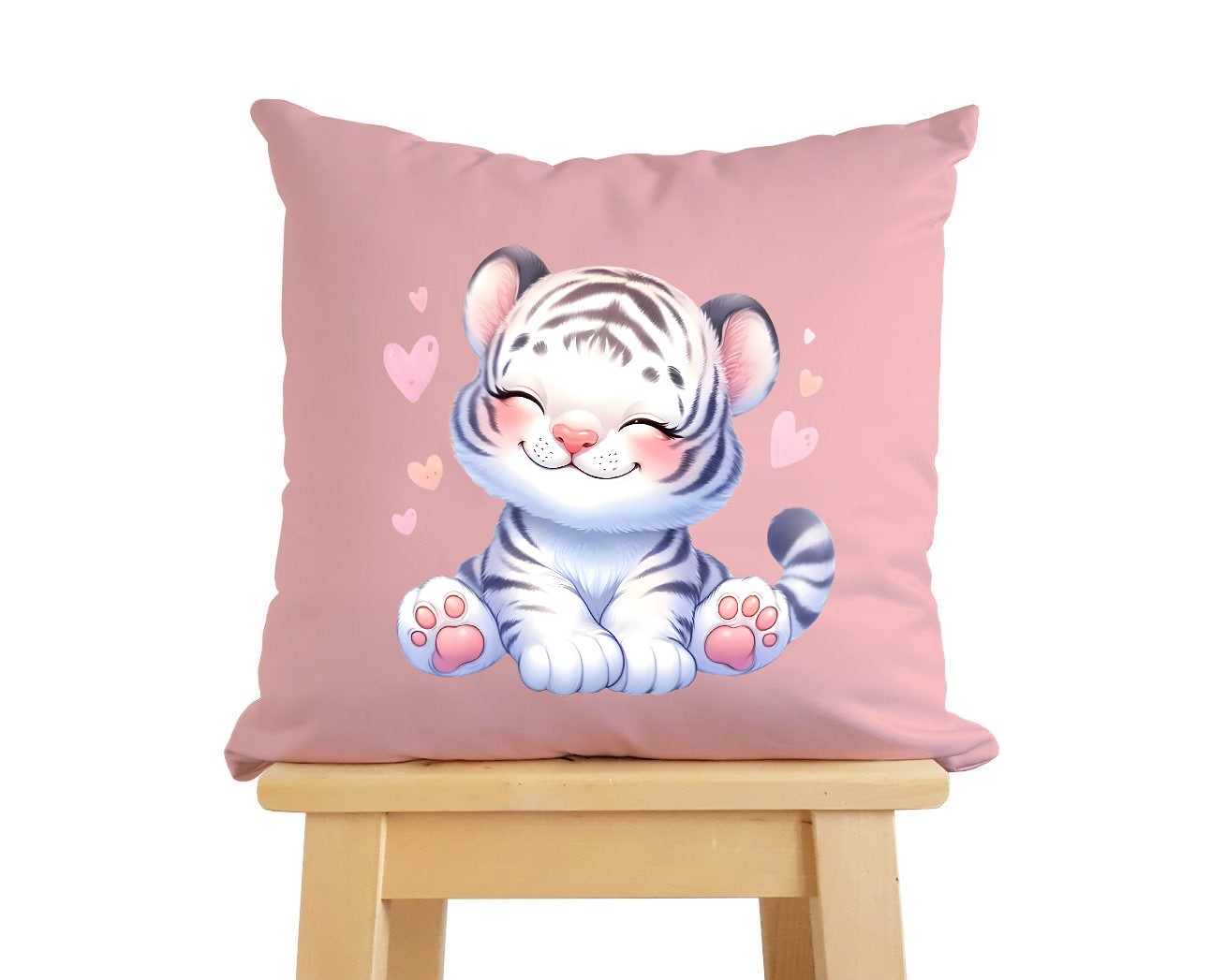 Bébé Tigre Blanc Coeurs transfert thermocollant flex textile oreiller coussin objet déco