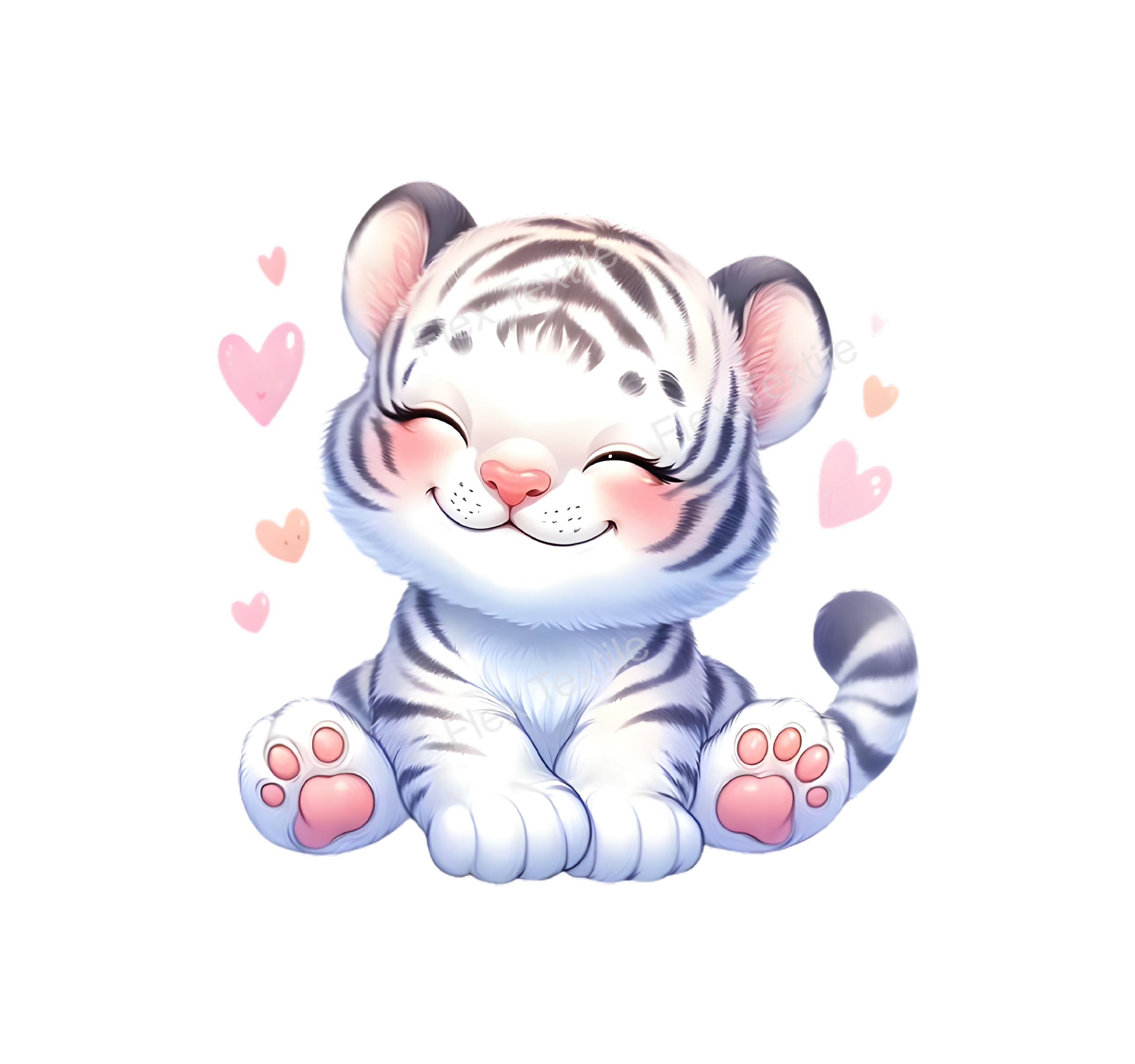 Bébé Tigre Blanc Coeurs transfert thermocollant flex textile