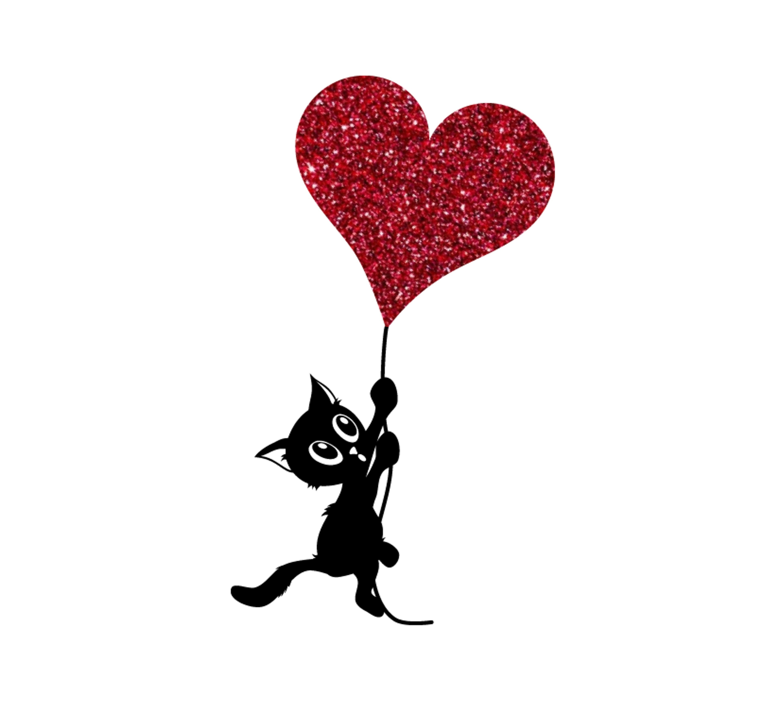 Chat Ballon Coeur Motif Thermocollant Animaux Chats Flex Textile