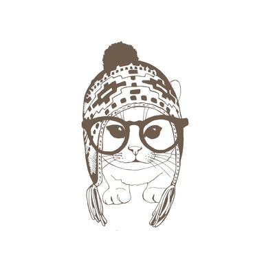 chat bonnet lunettes motif thermocollant