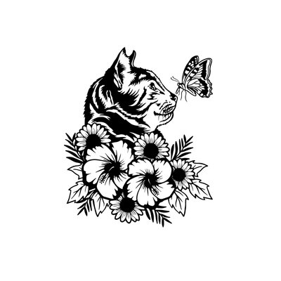 chat papillon fleurs motif thermocollant