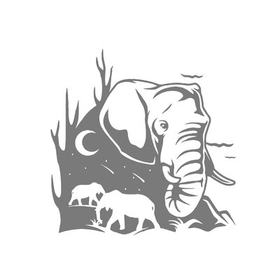 Eléphants Lune Motif Thermocollant