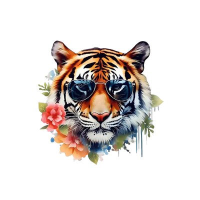 Tête Tigre lunettes Fleurs impression dtf flex textile