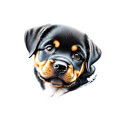 Tête bébé rottweiler transfert thermocollant impression dtf flex textile