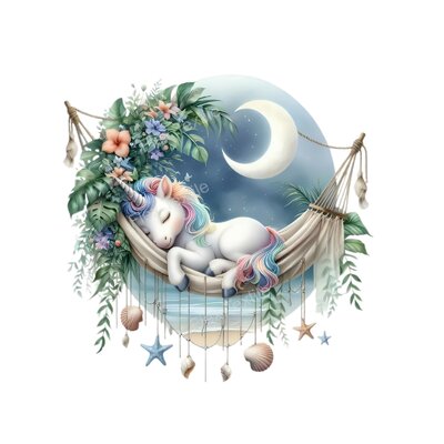 licorne dort hamac transfert thermocollant impression dtf flex textile