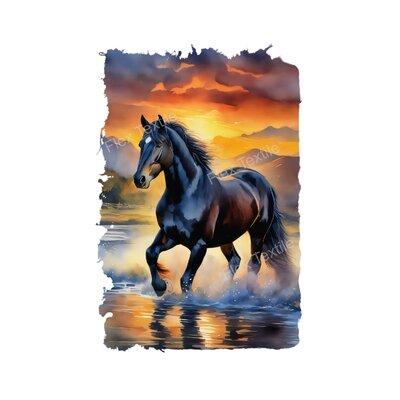 cheval eau couché soleil transfert thermocollant impression dtf flex textile