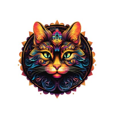 tête chat mandala transfert thermocollant impression dtf flex textile