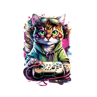 chat gamer transfert thermocollant impression dtf flex textile