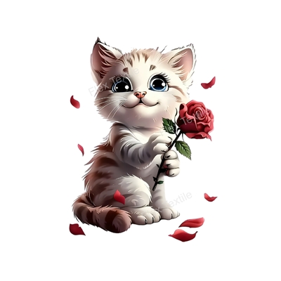 chat rose pétales transfert thermocollant impression dtf flex textile