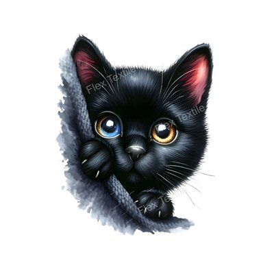 tête chat noir transfert thermocollant impression dtf flex textile