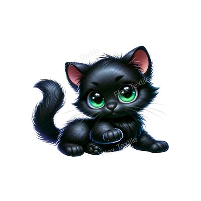 chat noir allongé trabsfert thermocollant impression dtf flex textile