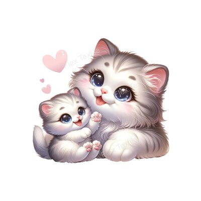 chat et chaton câlin coeurs transfert thermocollant impression dtf flex textile