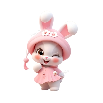 lapin rose clin d'oeil transfert thermocollant impression dtf flex textile