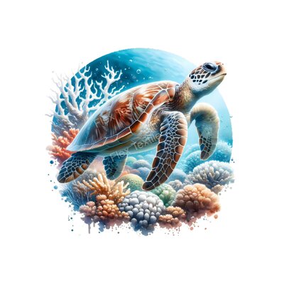tortue mer océan corail transfert thermocollant impression dtf flex textile