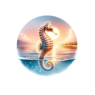 hippocampe mer couché soleil transfert thermocollant impression dtf flex textile