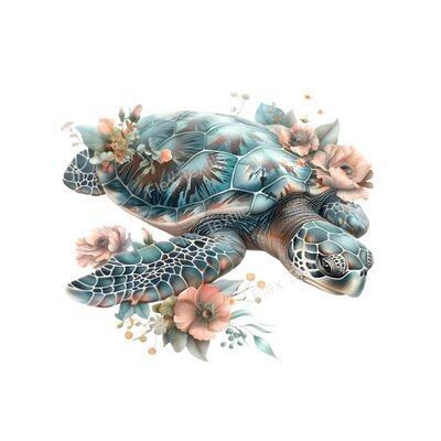 tortue mer fleurs transfert thermocollant impression dtf flex textile