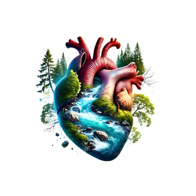 coeur rivière nature transfert thermocollant impression dtf flex textile