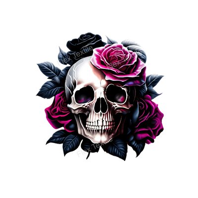 crâne roses gothique transfert thermocollant impression dtf flex textile