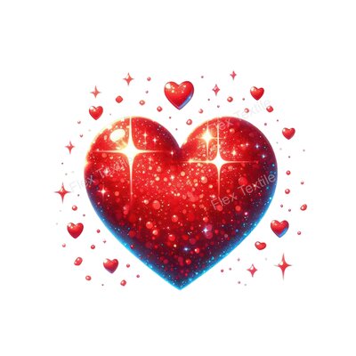 gros coeur rouge petits coeurs transfert thermocollant impression dtf flex textile