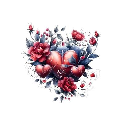 coeurs fleurs rouges gris transfert thermocollant impression dtf flex textile
