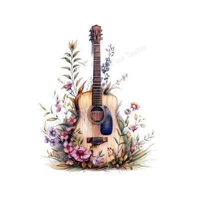 guitare fleurs transfert thermocollant impression dtf flex textile