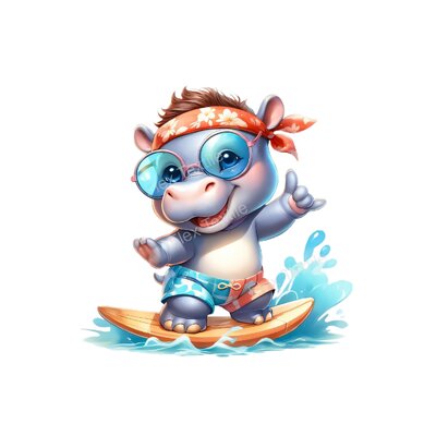 hippopotame surf transfert thermocollant impression dtf flex textile