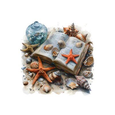 livre plage coquillages transfert thermocollant impression dtf flex textile