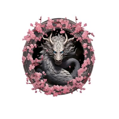 dragon cercle fleurs transfert thermocollant impresion dtf flex textile